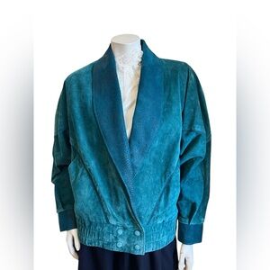 Vintage Teal Blue Green  Genuine Leather Suede Jacket Size Medium